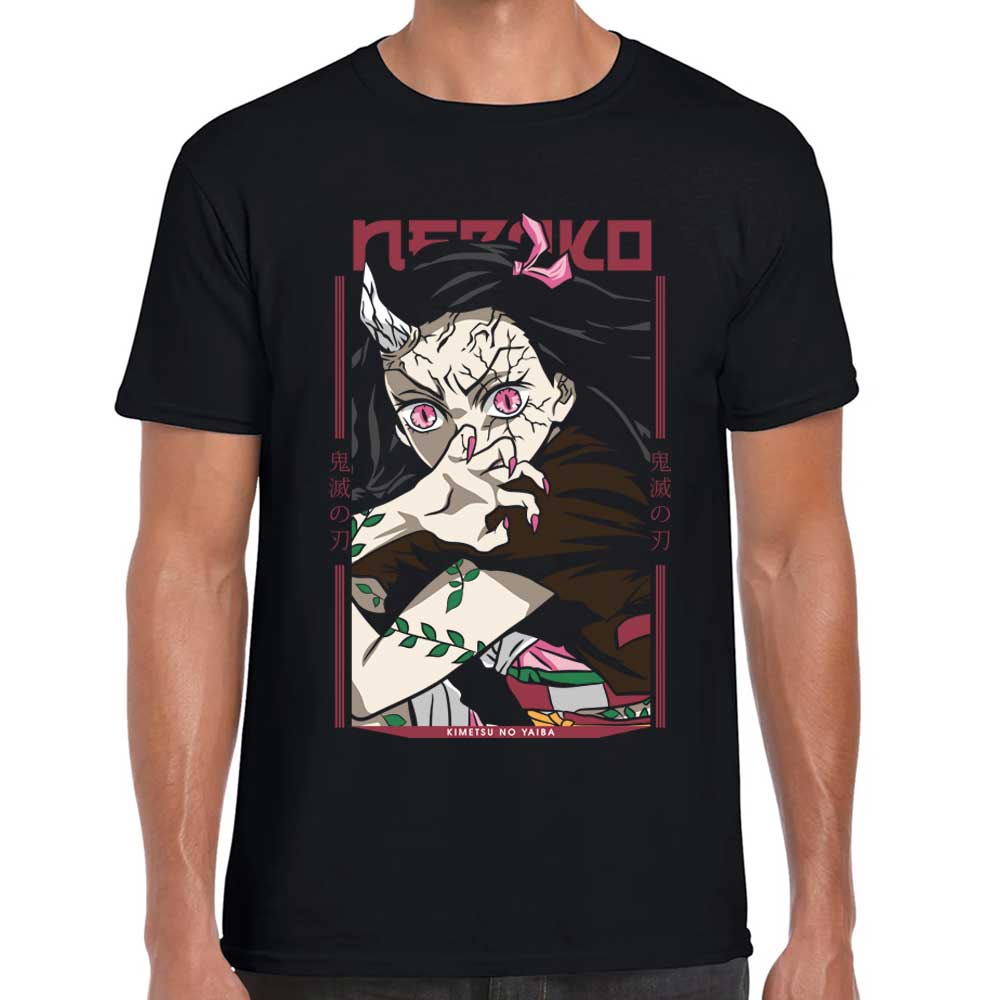 Playera Nezuko Demonio Demon Slayer Negro Algodón Premium #167