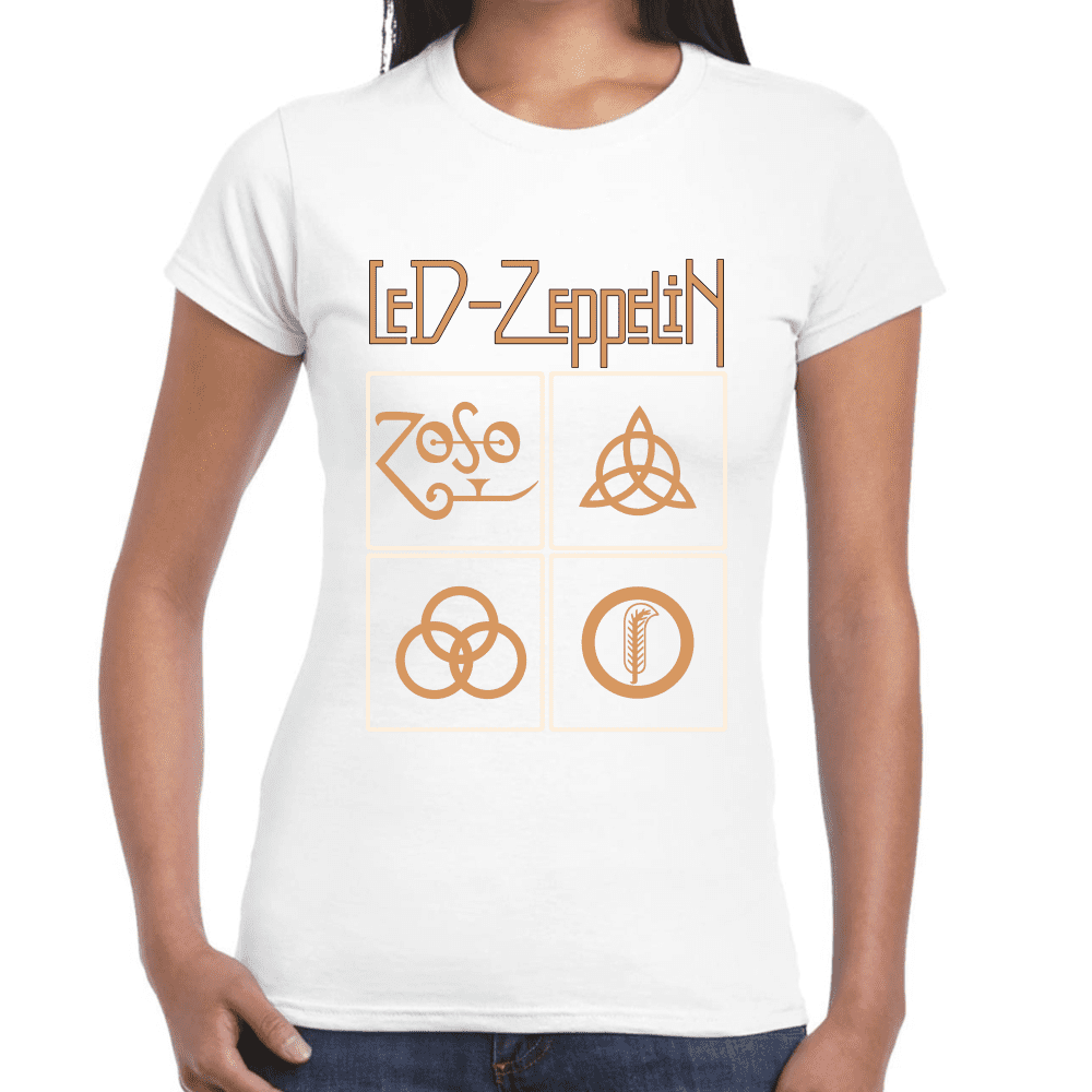 Playera Led Zeppelin Gold Symbols Algodón Premium #676