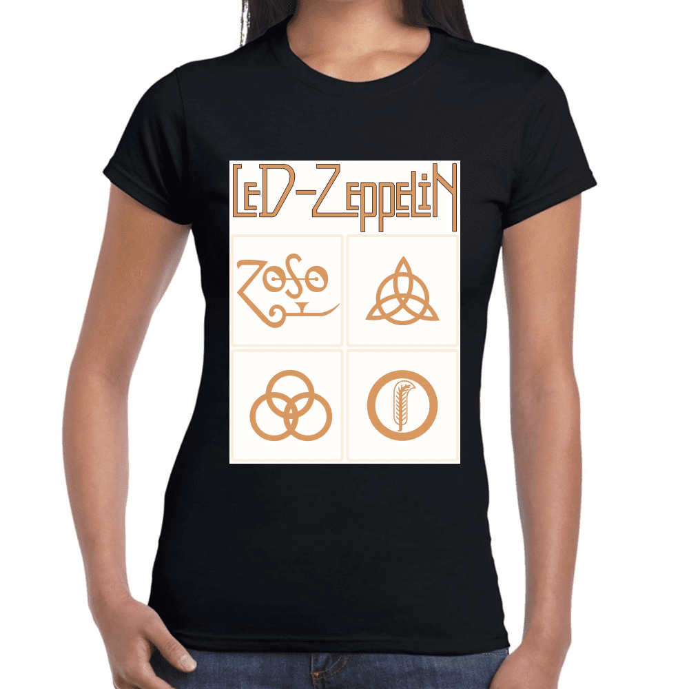 Playera Led Zeppelin Gold Symbols Algodón Premium #676
