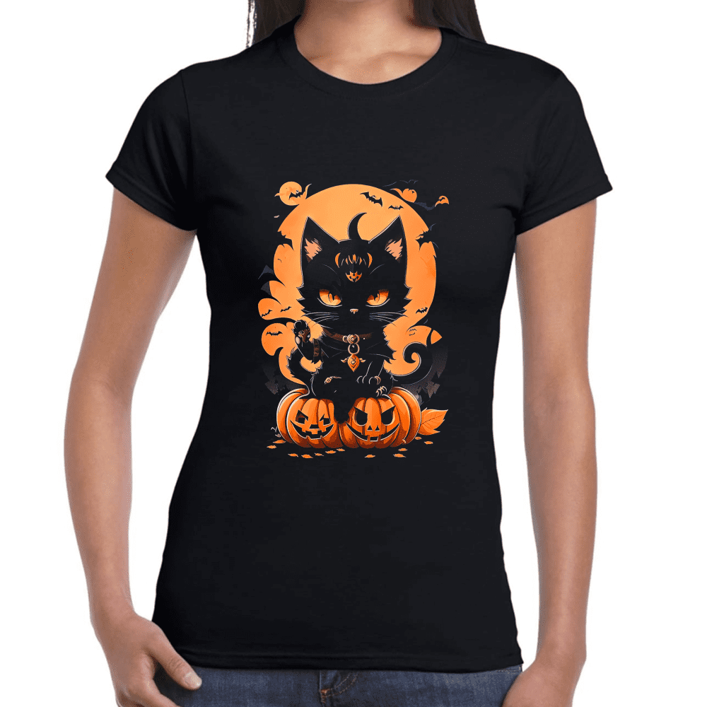 Playera Gatito De Halloween Algodón Premium #708 Imagen secundaria del producto