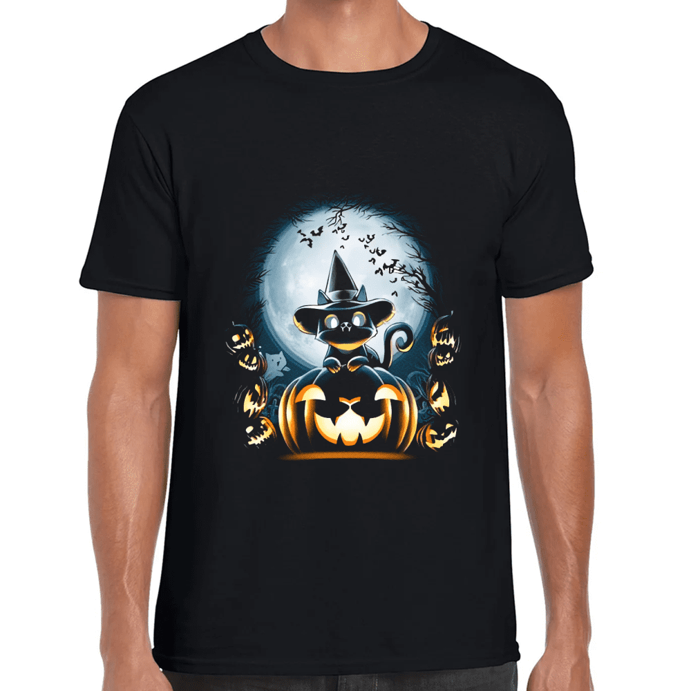 Playera Gatito En Calabaza Halloween Algodón Premium #723