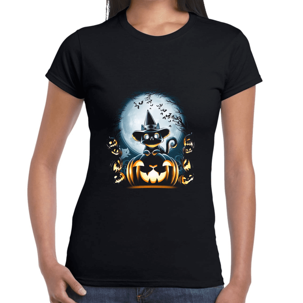 Playera Gatito En Calabaza Halloween Algodón Premium #723 Imagen secundaria del producto