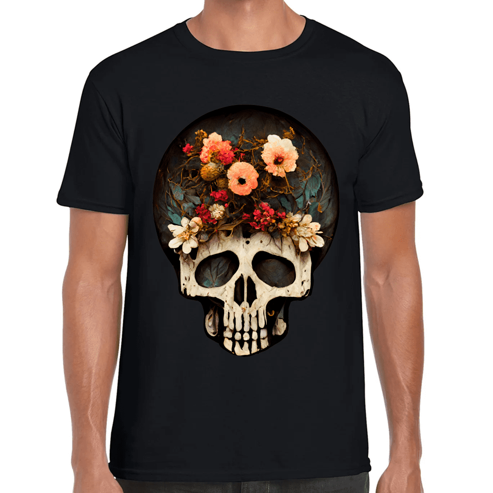 Playera Cráneo Con Flores Día De Muertos Algodón Premium #731