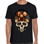 Playera Cráneo Con Flores Día De Muertos Algodón Premium #731