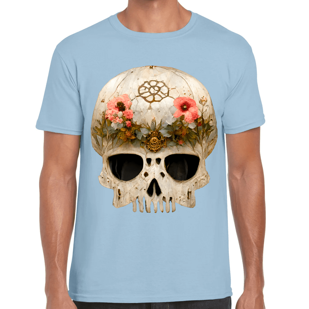 Playera Cráneo Con Flores Día De Muertos Algodón Premium #732