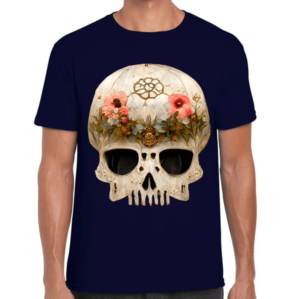 Playera Cráneo Con Flores Día De Muertos Algodón Premium #732