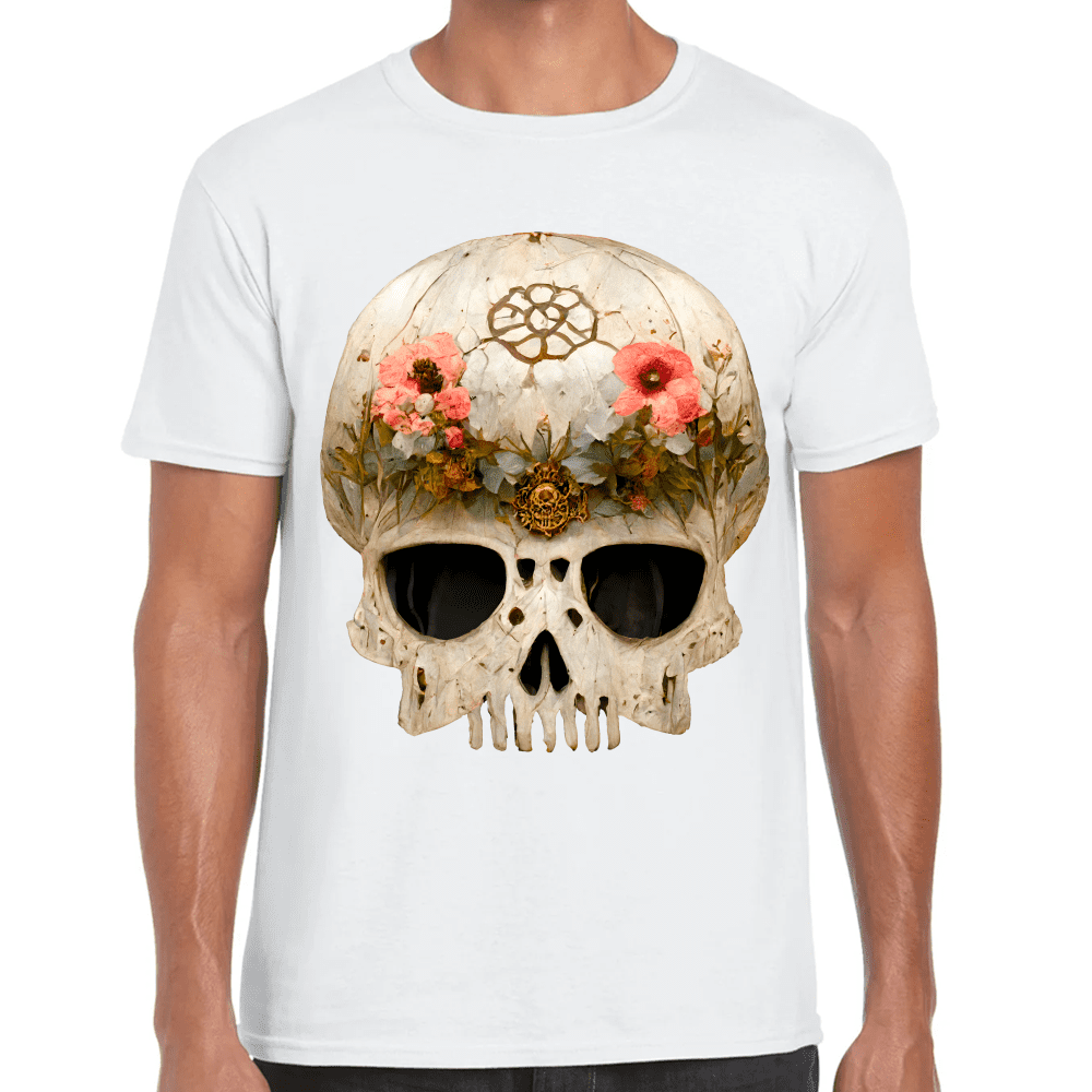 Playera Cráneo Con Flores Día De Muertos Algodón Premium #732