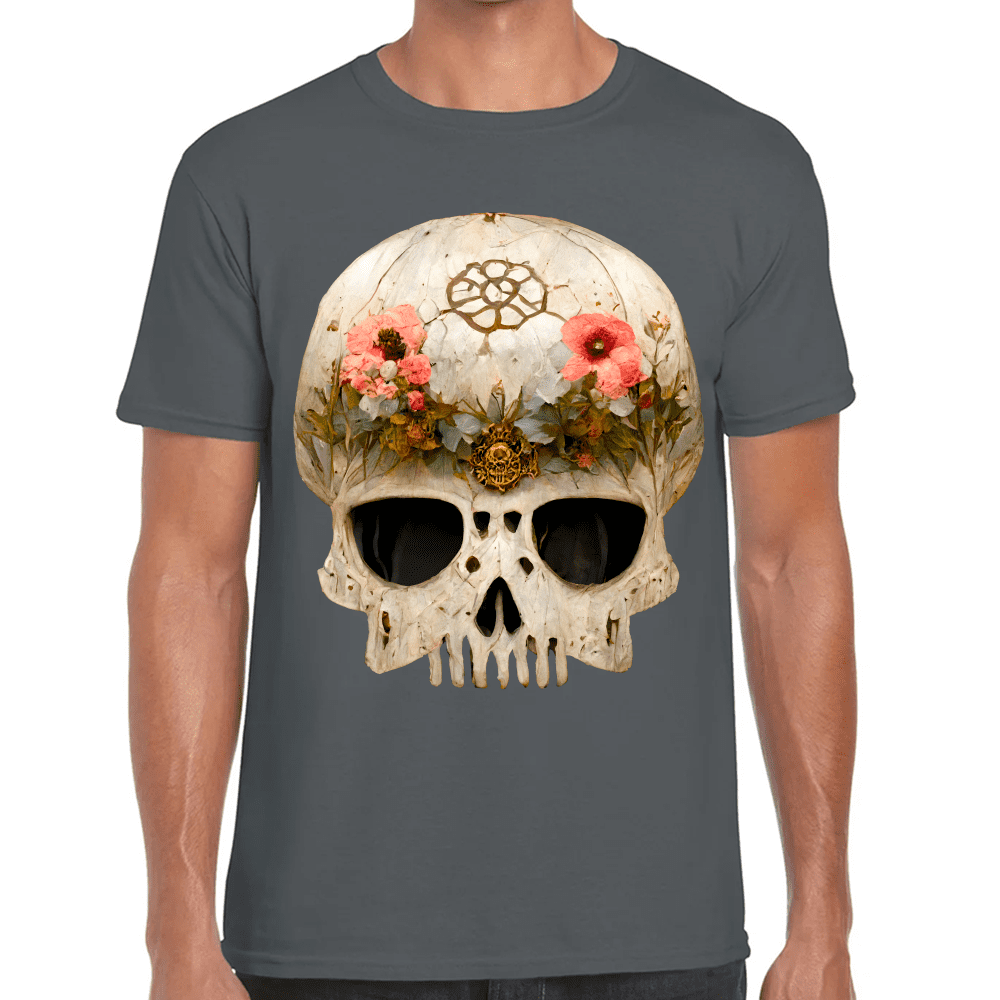 Playera Cráneo Con Flores Día De Muertos Algodón Premium #732
