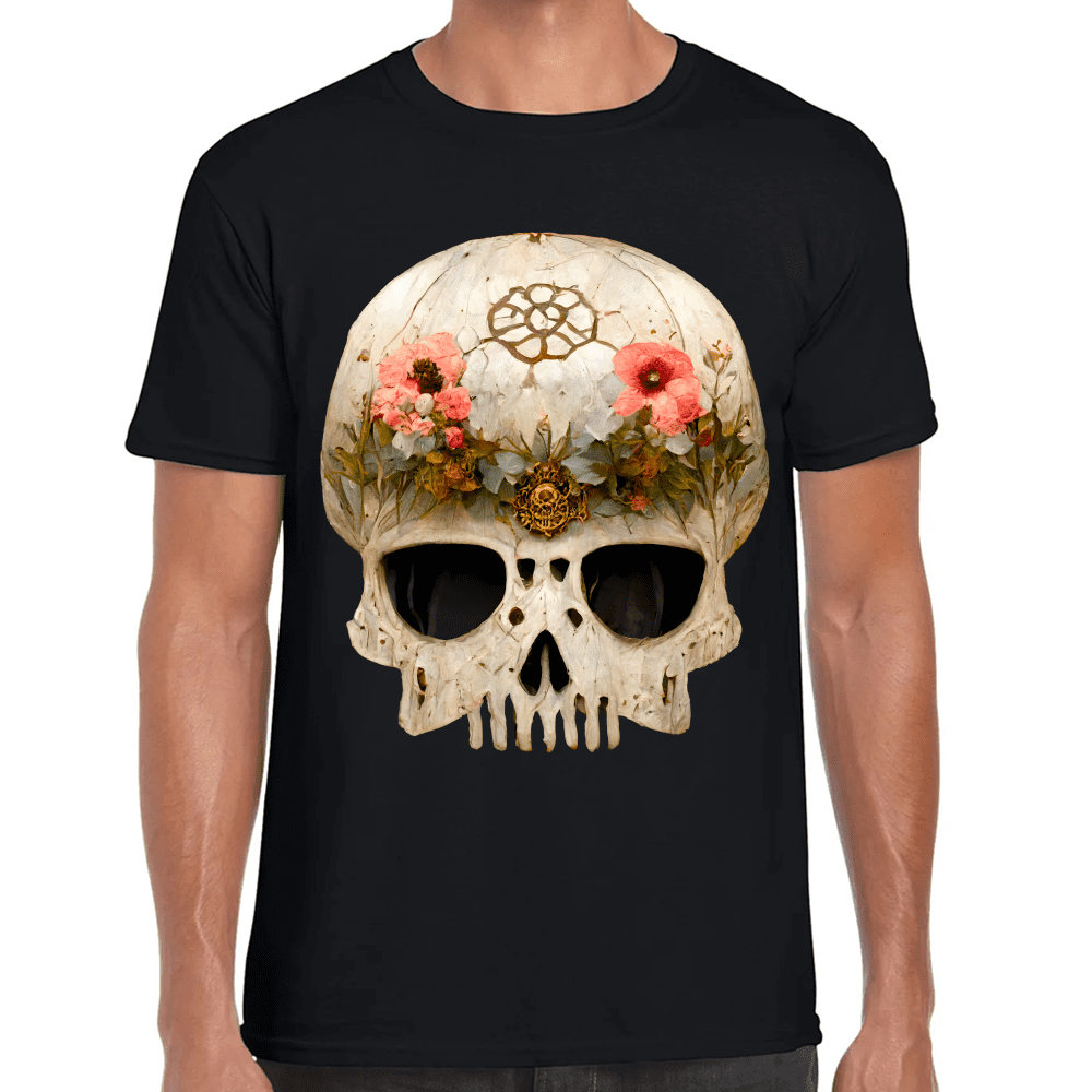Playera Cráneo Con Flores Día De Muertos Algodón Premium #732