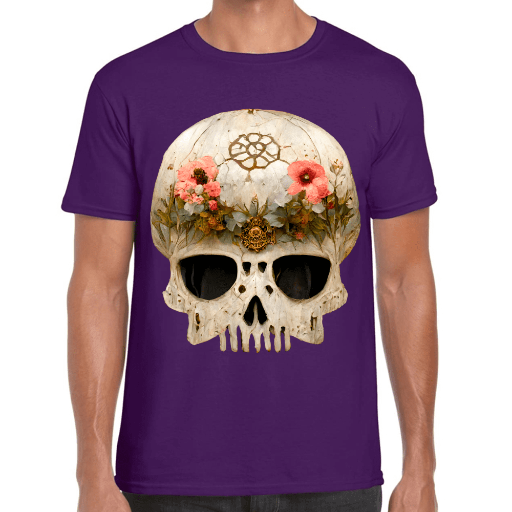 Playera Cráneo Con Flores Día De Muertos Algodón Premium #732