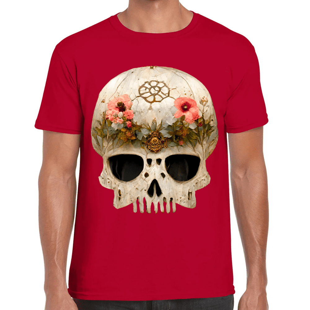 Playera Cráneo Con Flores Día De Muertos Algodón Premium #732