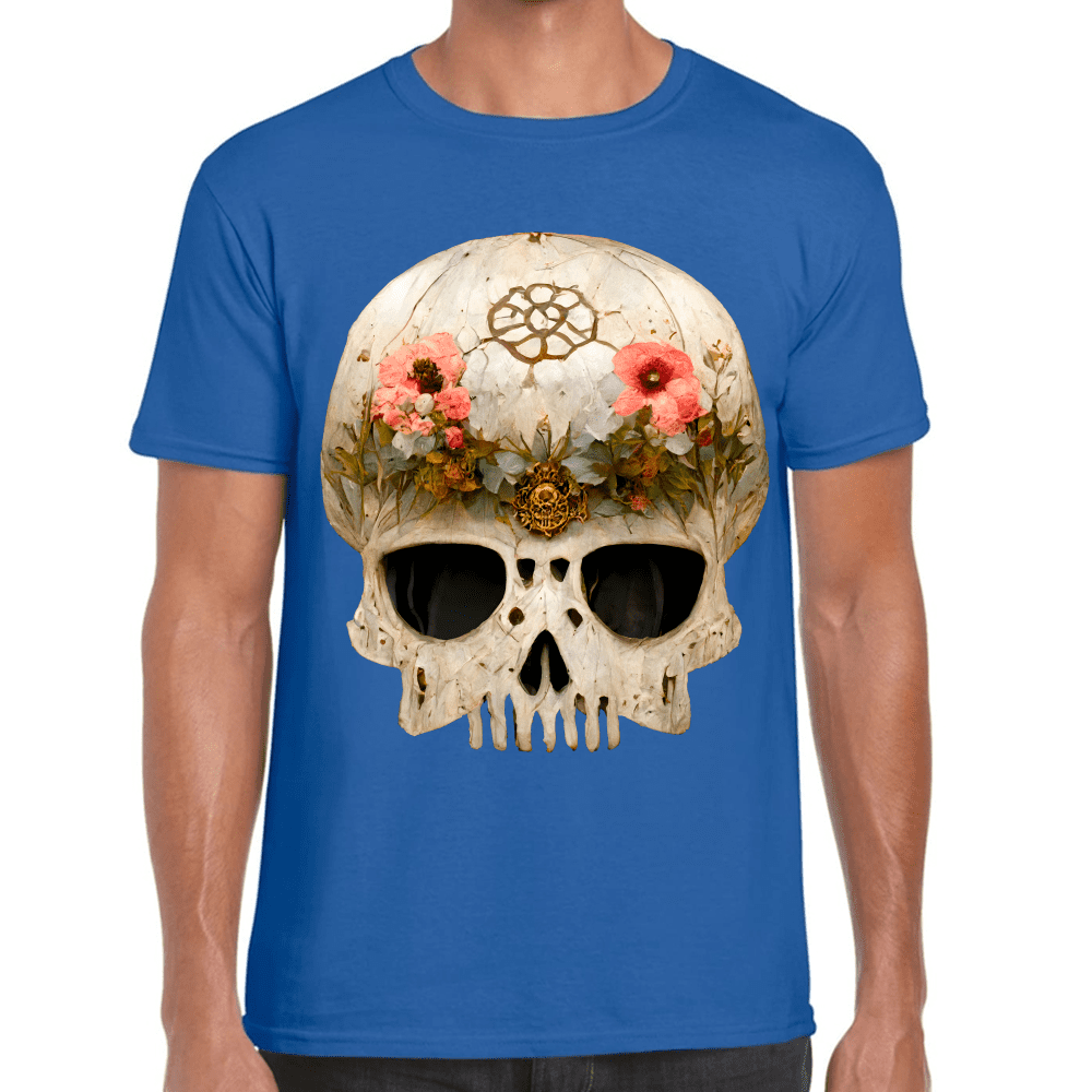 Playera Cráneo Con Flores Día De Muertos Algodón Premium #732