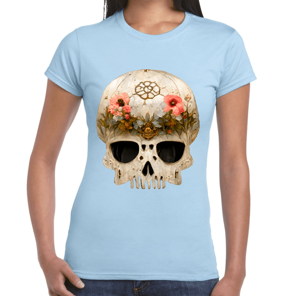 Playera Cráneo Con Flores Día De Muertos Algodón Premium #732