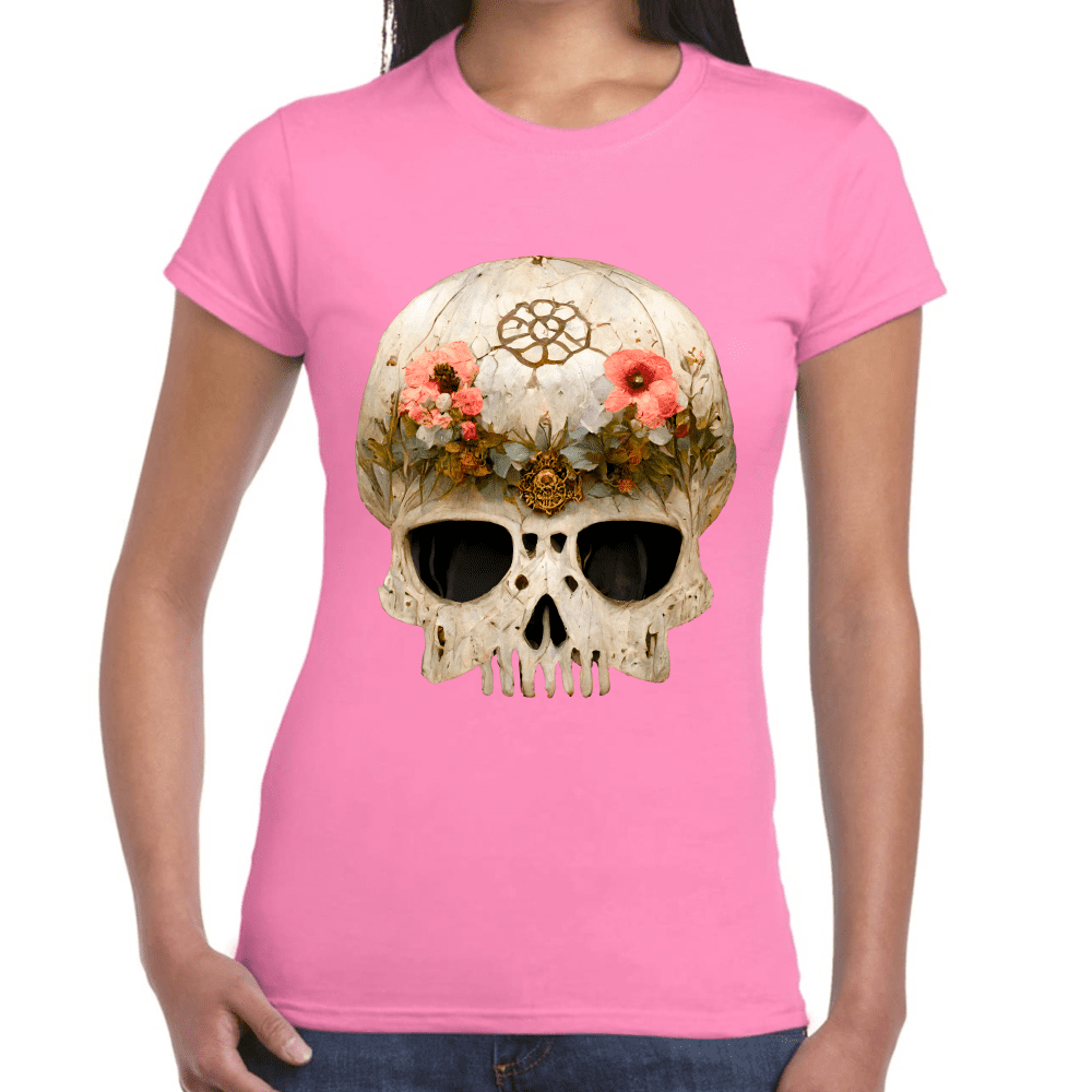 Playera Cráneo Con Flores Día De Muertos Algodón Premium #732