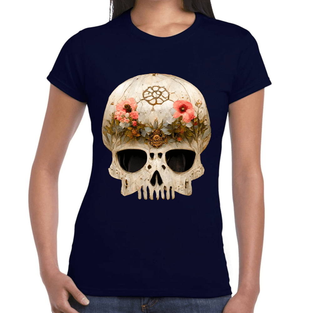 Playera Cráneo Con Flores Día De Muertos Algodón Premium #732