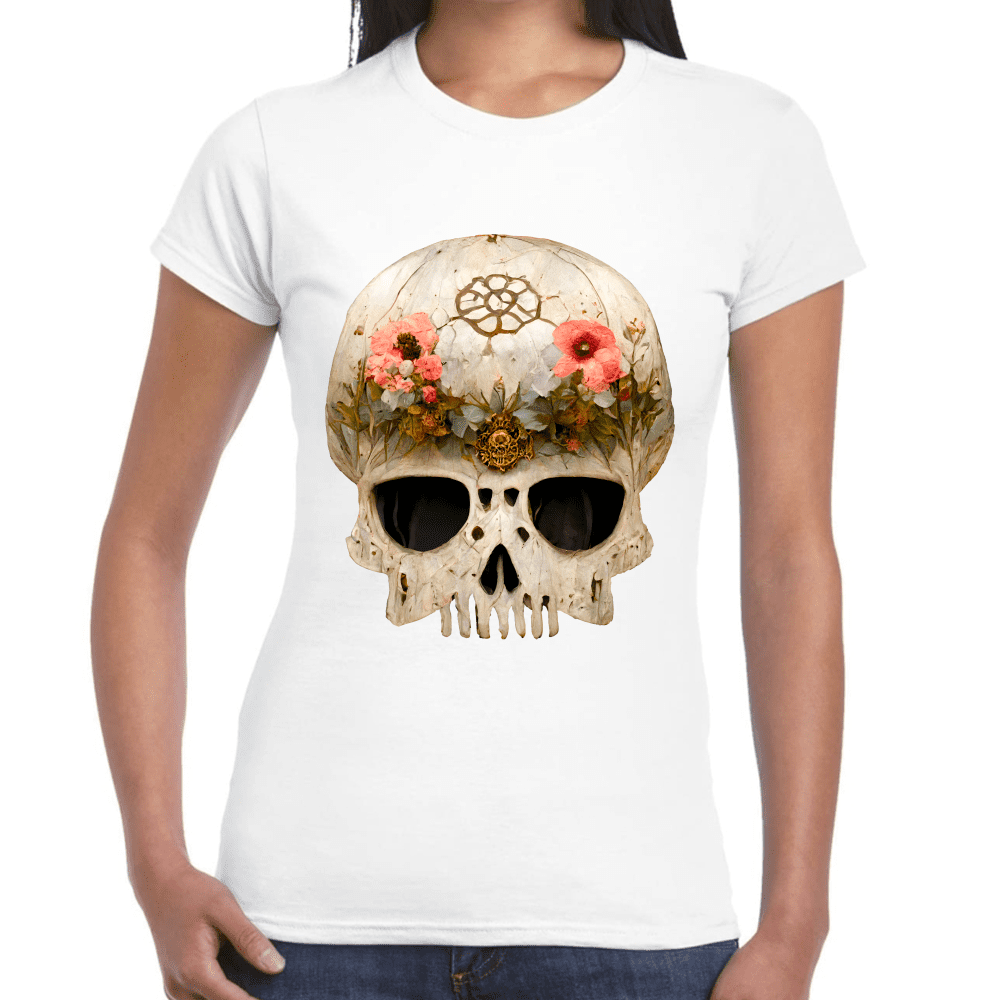Playera Cráneo Con Flores Día De Muertos Algodón Premium #732