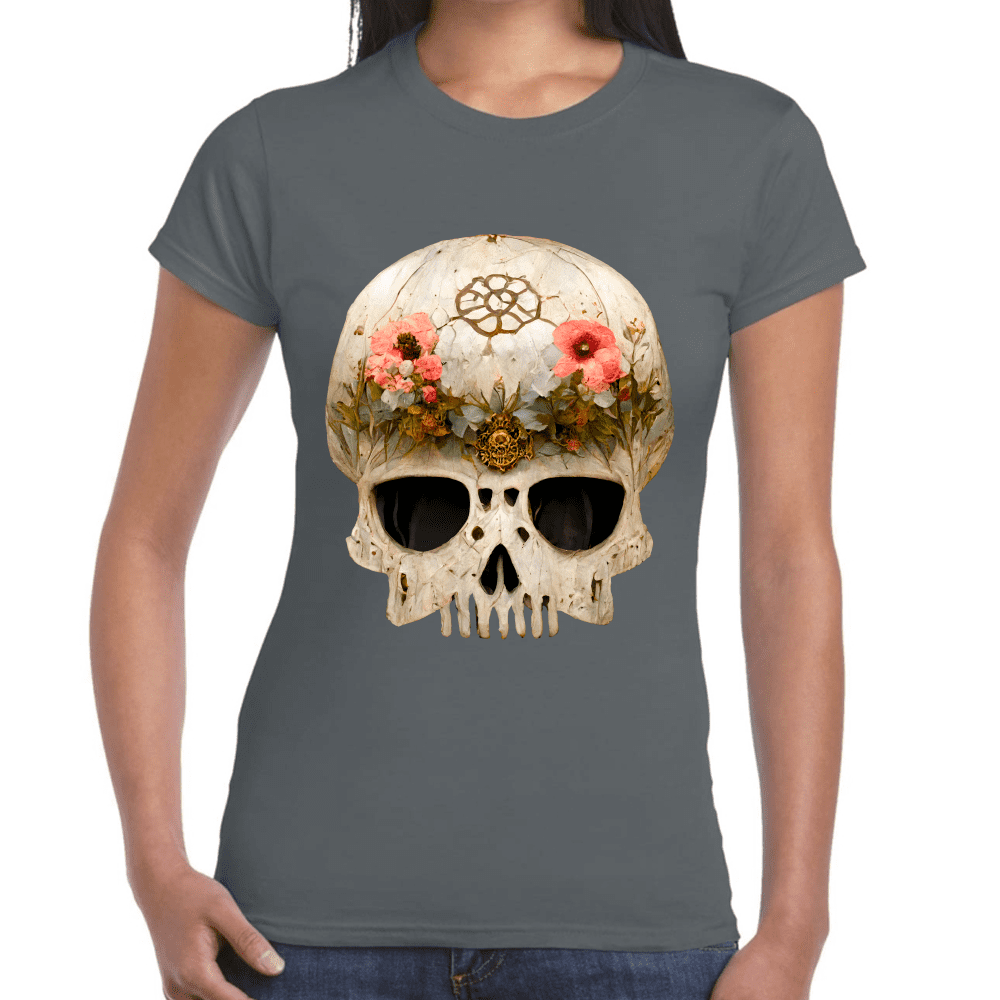 Playera Cráneo Con Flores Día De Muertos Algodón Premium #732