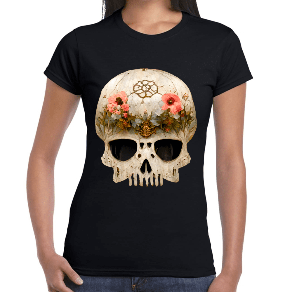 Playera Cráneo Con Flores Día De Muertos Algodón Premium #732
