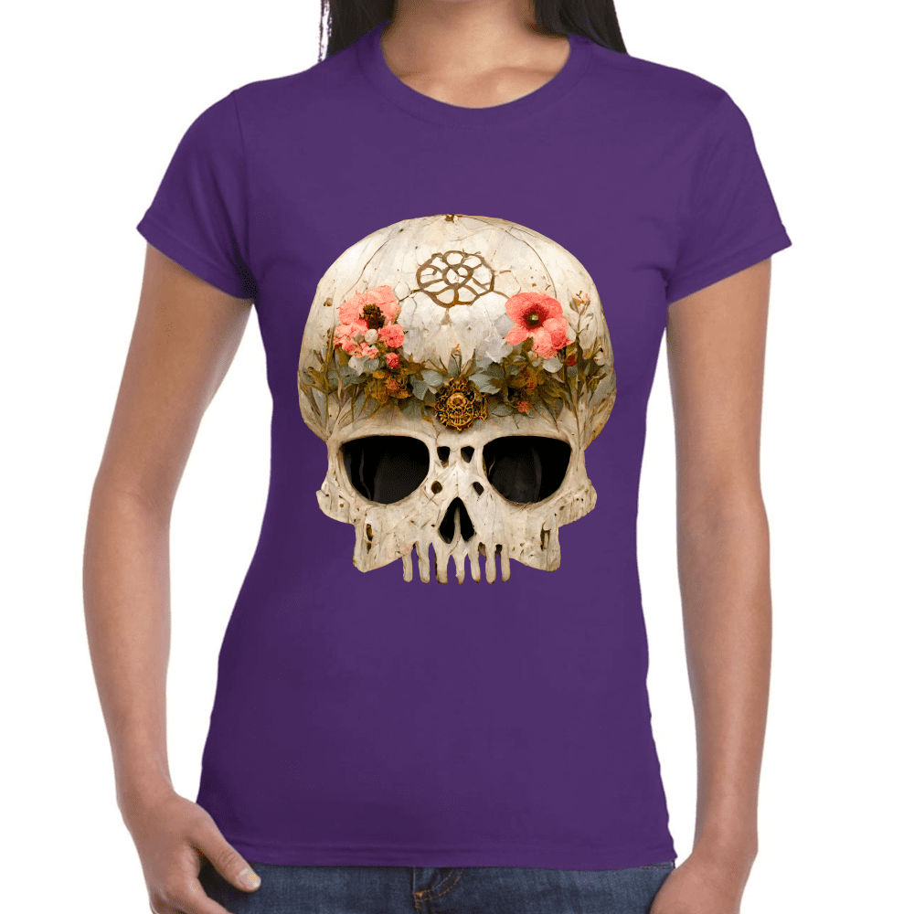 Playera Cráneo Con Flores Día De Muertos Algodón Premium #732