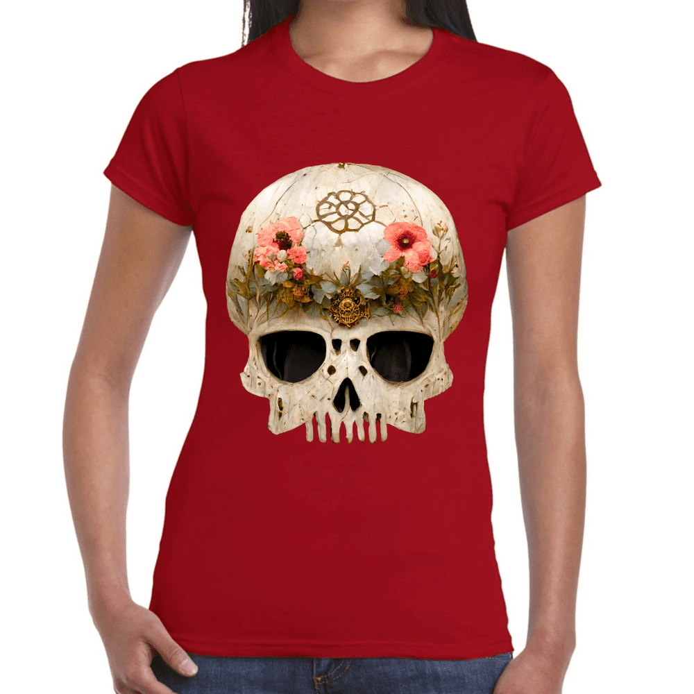 Playera Cráneo Con Flores Día De Muertos Algodón Premium #732
