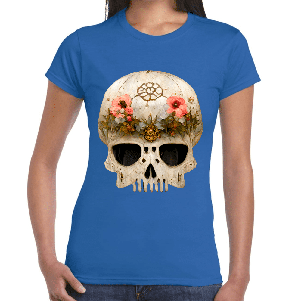 Playera Cráneo Con Flores Día De Muertos Algodón Premium #732