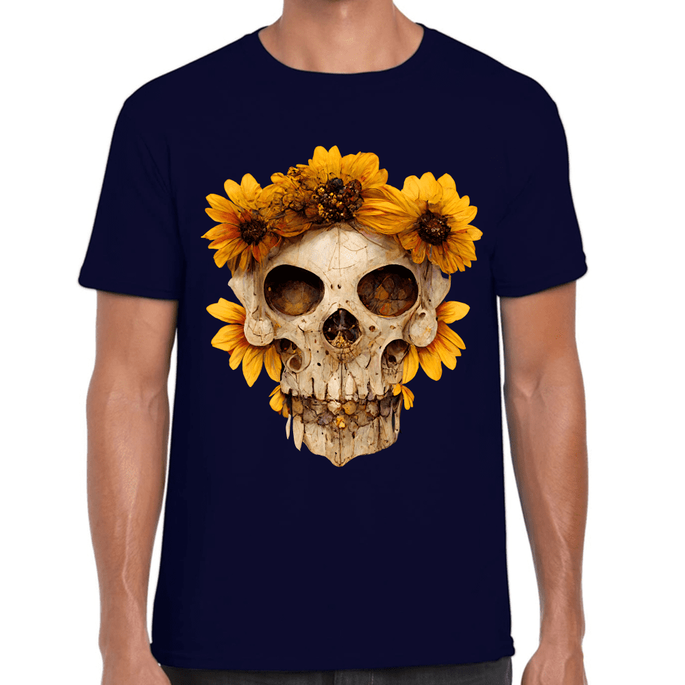 Playera Cráneo Con Flores Día de Muertos Algodón Premium #733