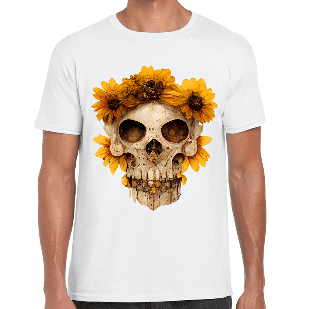 Playera Cráneo Con Flores Día de Muertos Algodón Premium #733