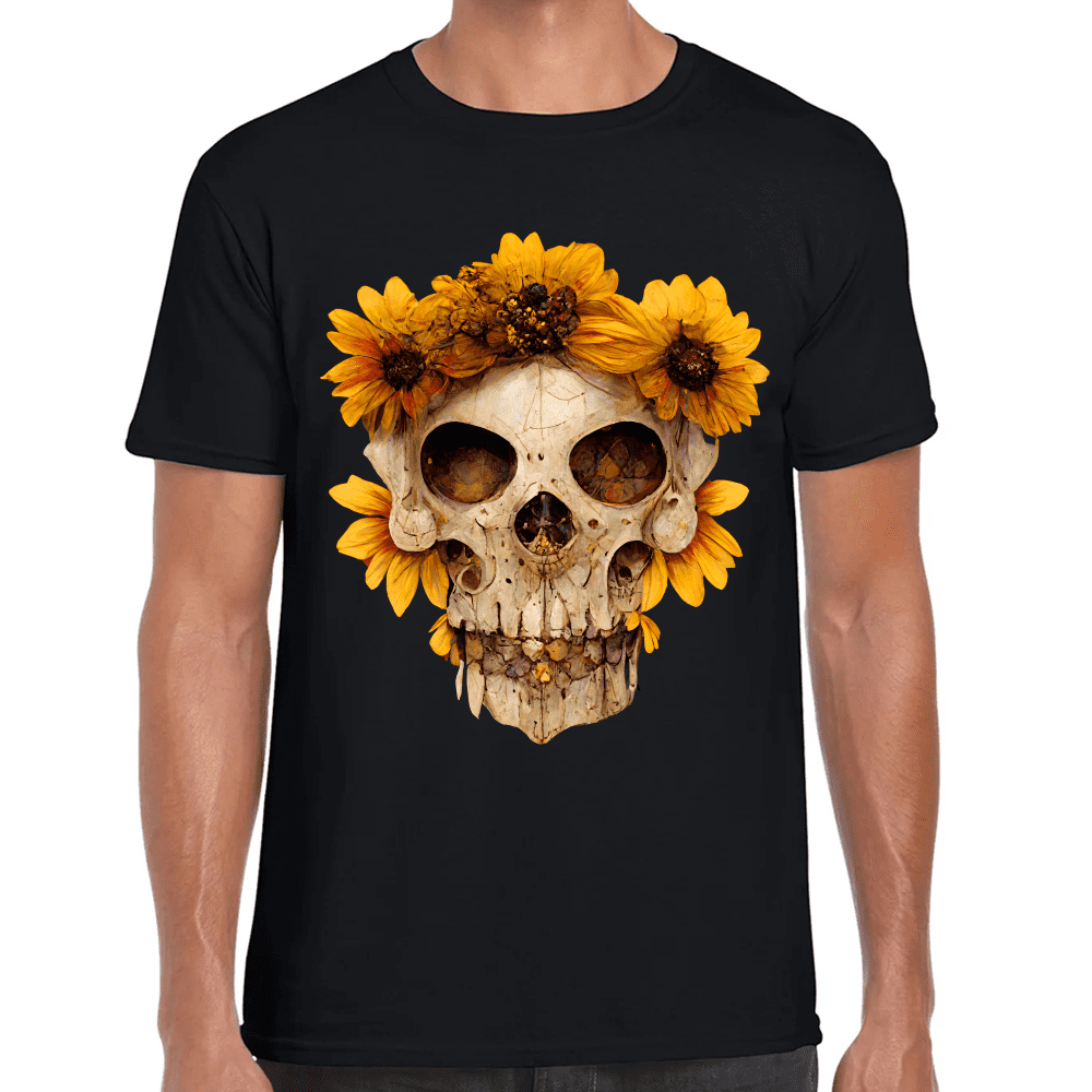 Playera Cráneo Con Flores Día de Muertos Algodón Premium #733