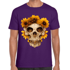 Playera Cráneo Con Flores Día de Muertos Algodón Premium #733
