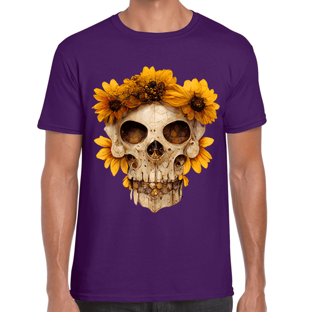 Playera Cráneo Con Flores Día de Muertos Algodón Premium #733
