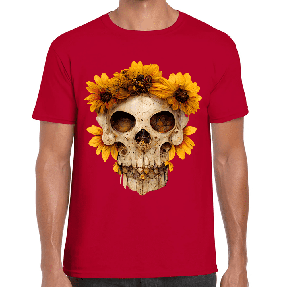 Playera Cráneo Con Flores Día de Muertos Algodón Premium #733