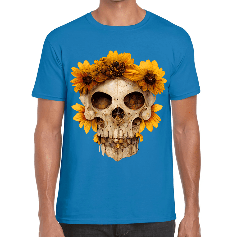 Playera Cráneo Con Flores Día de Muertos Algodón Premium #733