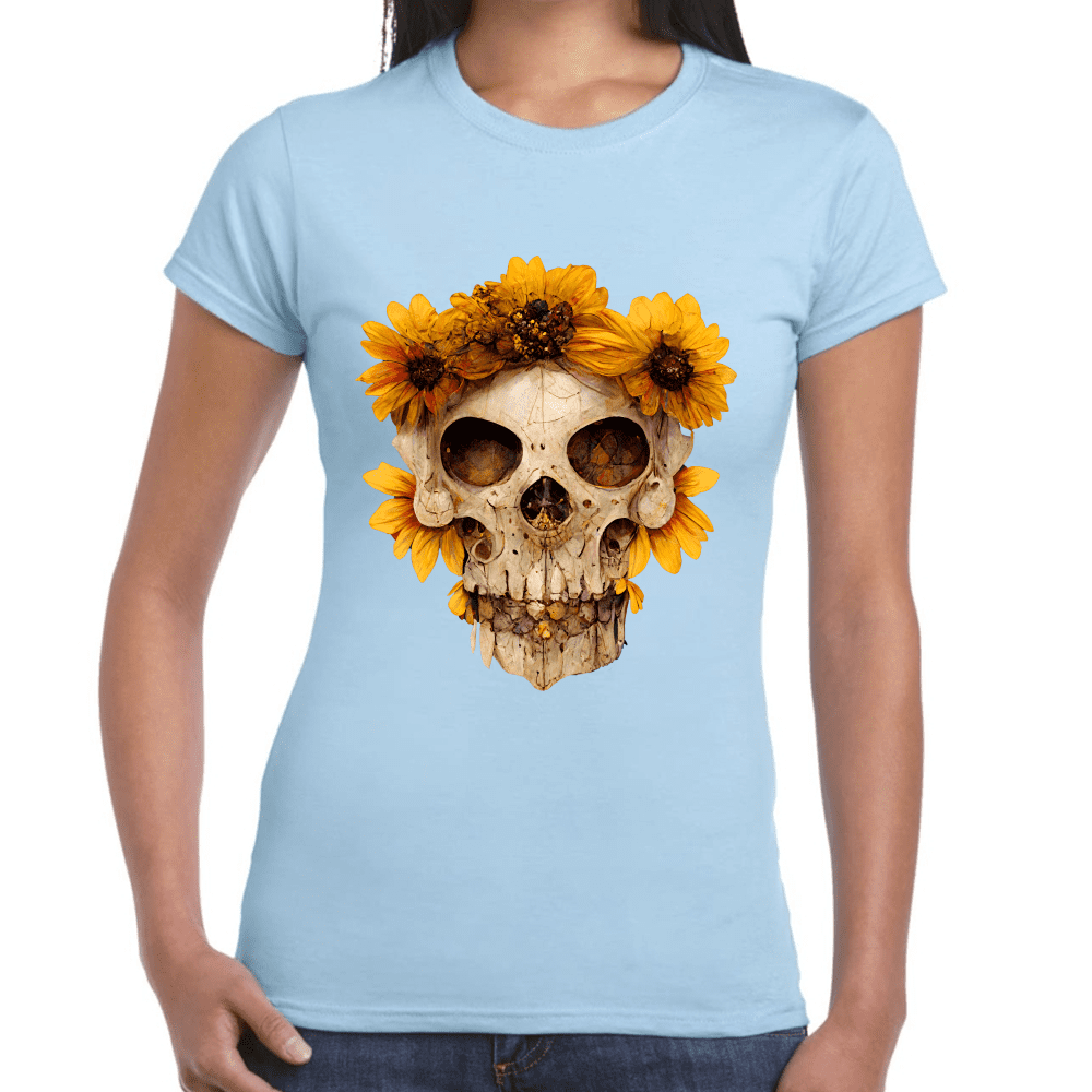 Playera Cráneo Con Flores Día de Muertos Algodón Premium #733