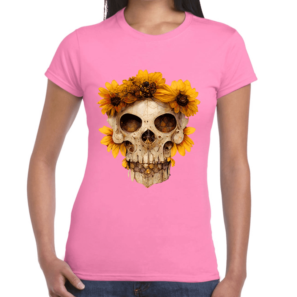Playera Cráneo Con Flores Día de Muertos Algodón Premium #733