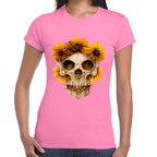 Playera Cráneo Con Flores Día de Muertos Algodón Premium #733