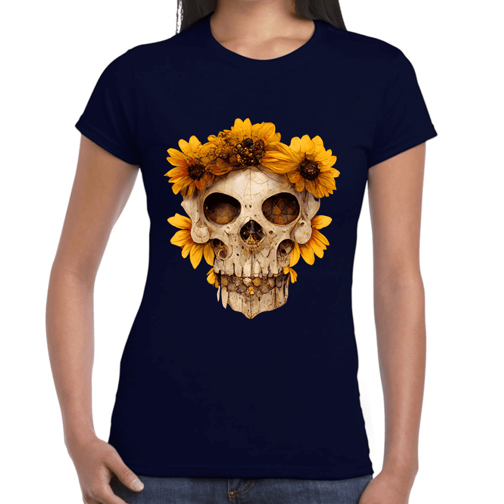 Playera Cráneo Con Flores Día de Muertos Algodón Premium #733