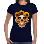 Playera Cráneo Con Flores Día de Muertos Algodón Premium #733