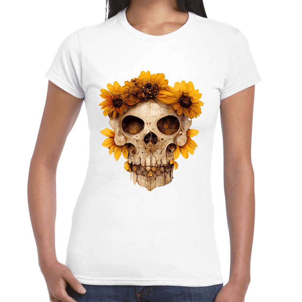 Playera Cráneo Con Flores Día de Muertos Algodón Premium #733