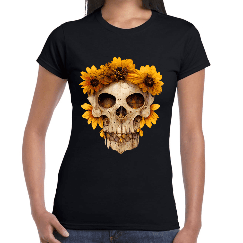 Playera Cráneo Con Flores Día de Muertos Algodón Premium #733