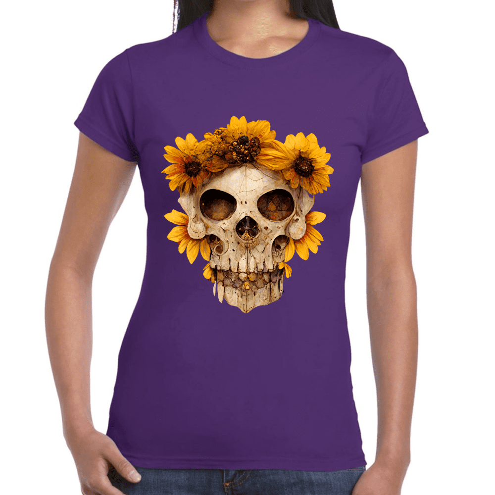 Playera Cráneo Con Flores Día de Muertos Algodón Premium #733