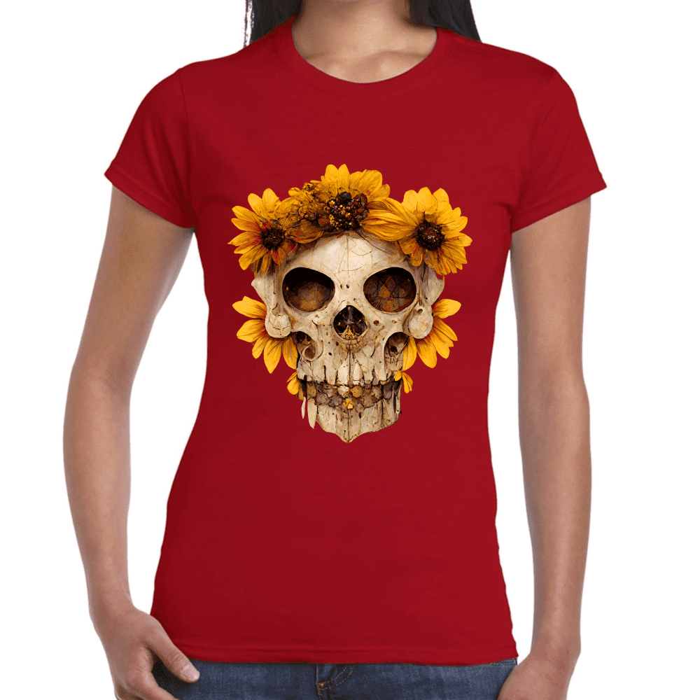 Playera Cráneo Con Flores Día de Muertos Algodón Premium #733