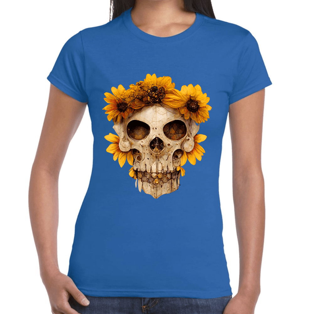 Playera Cráneo Con Flores Día de Muertos Algodón Premium #733