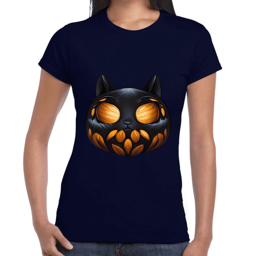 Playera Calabaza Halloween Gatito Algodón Premium #743