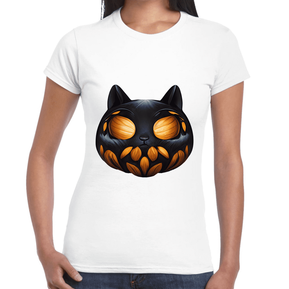 Playera Calabaza Halloween Gatito Algodón Premium #743