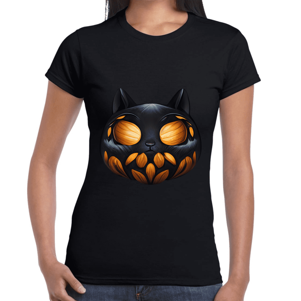 Playera Calabaza Halloween Gatito Algodón Premium #743