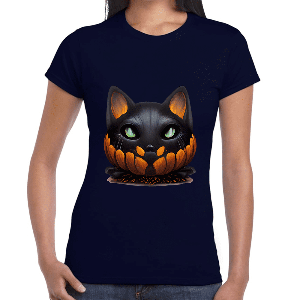 Playera Calabaza Gatito Halloween Algodón Premium #746