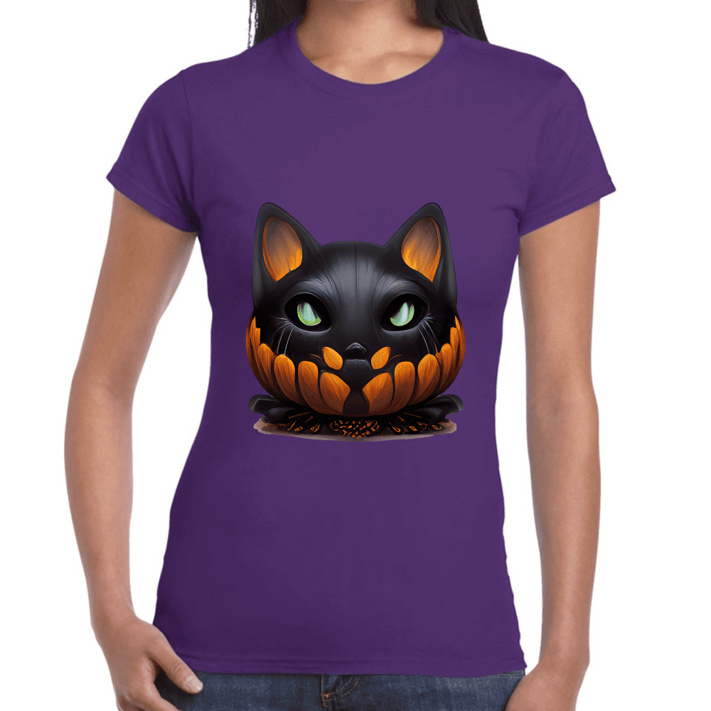 Playera Calabaza Gatito Halloween Algodón Premium #746