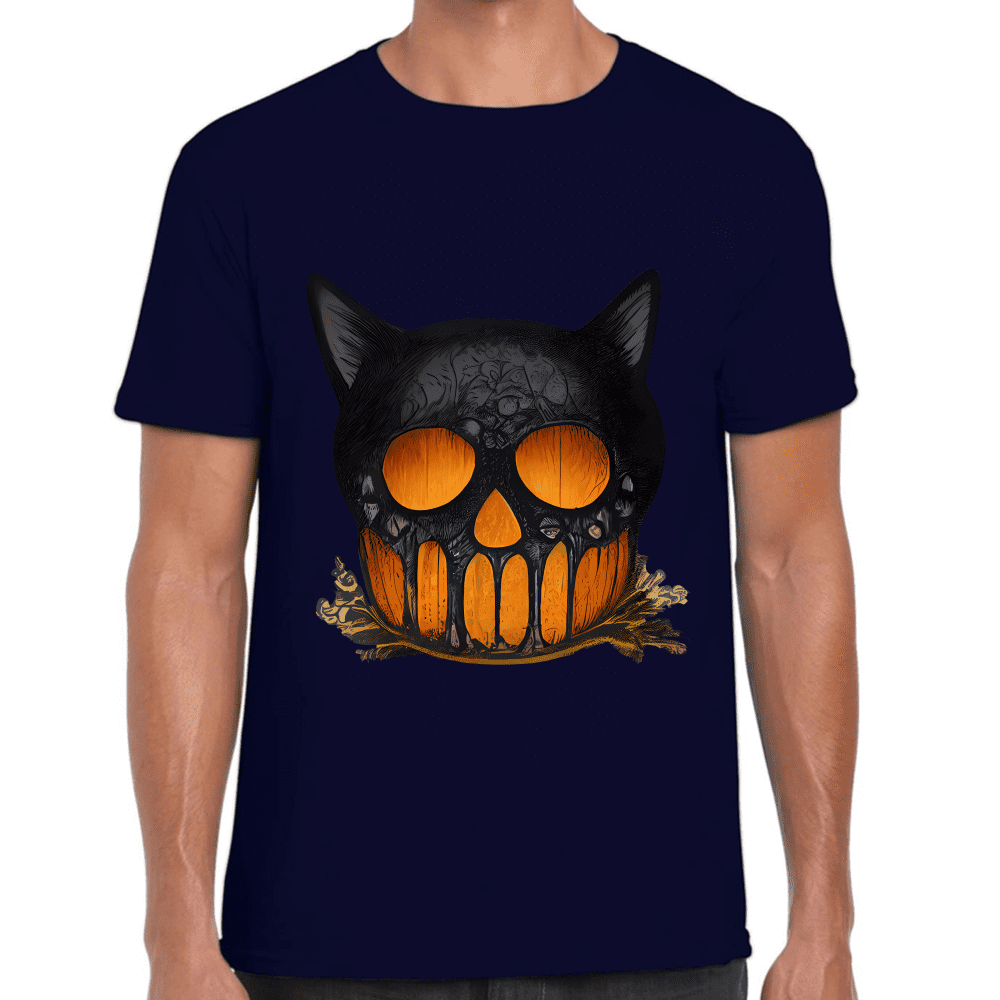 Playera Cráneo Gato Halloween Algodón Premium #749