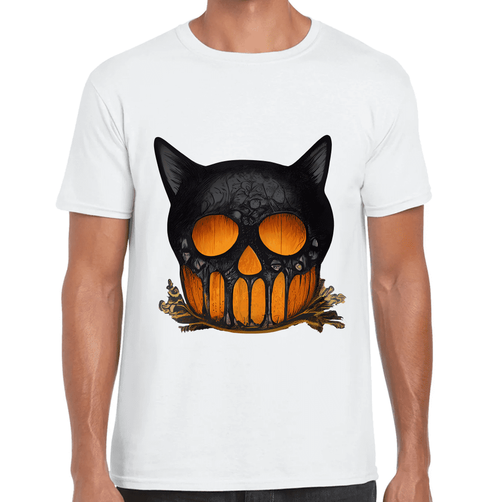 Playera Cráneo Gato Halloween Algodón Premium #749