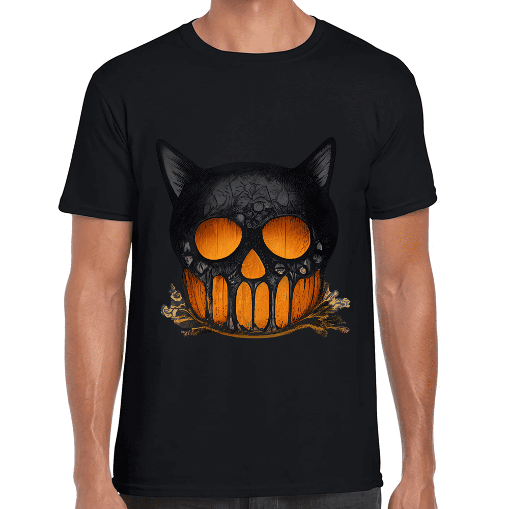 Playera Cráneo Gato Halloween Algodón Premium #749